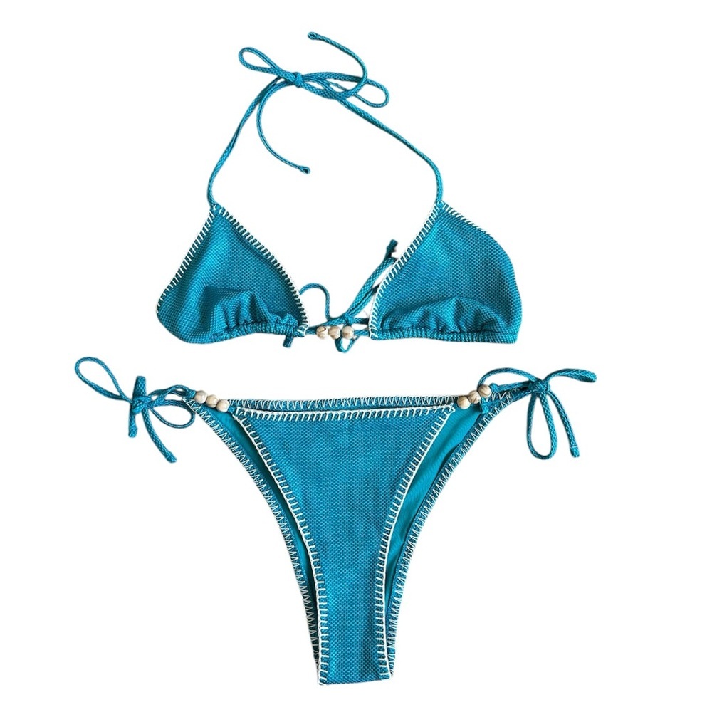 Aerie Shine Pique String Triangle Bikini Top/bottom NWOT